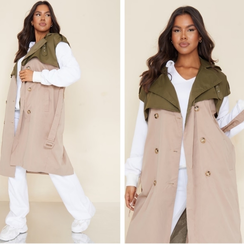 PrettyLittleThing Camel Sleeveless Trench Coat Size 10